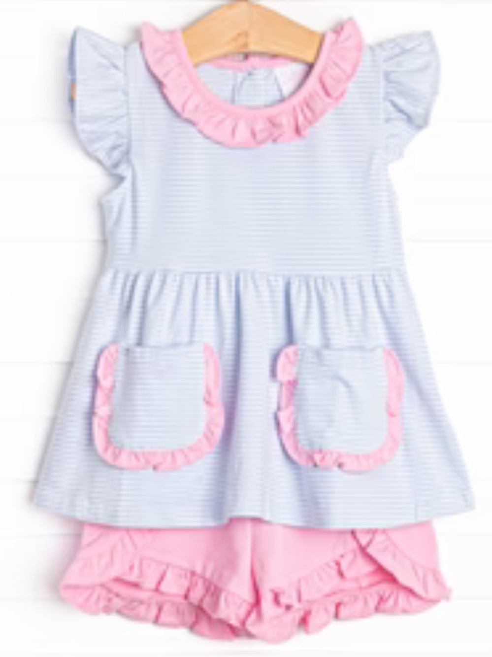 NEW Stitchy Fish Girls Blue Stripe Laney Flutter Sleeve Top Pink Shorts Set 4T